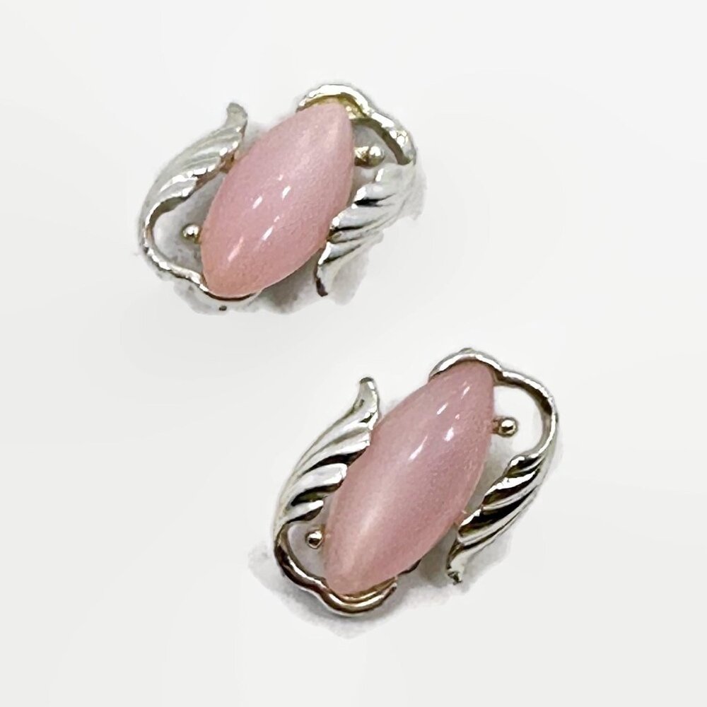 Pink Earrings, Thermoset, Silver Tone, 50s, Mid Century, Lucite, Vintage,Plastic